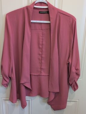 Urban Coco Ruched Sleeve Open Cardigan Dusty Rose XL